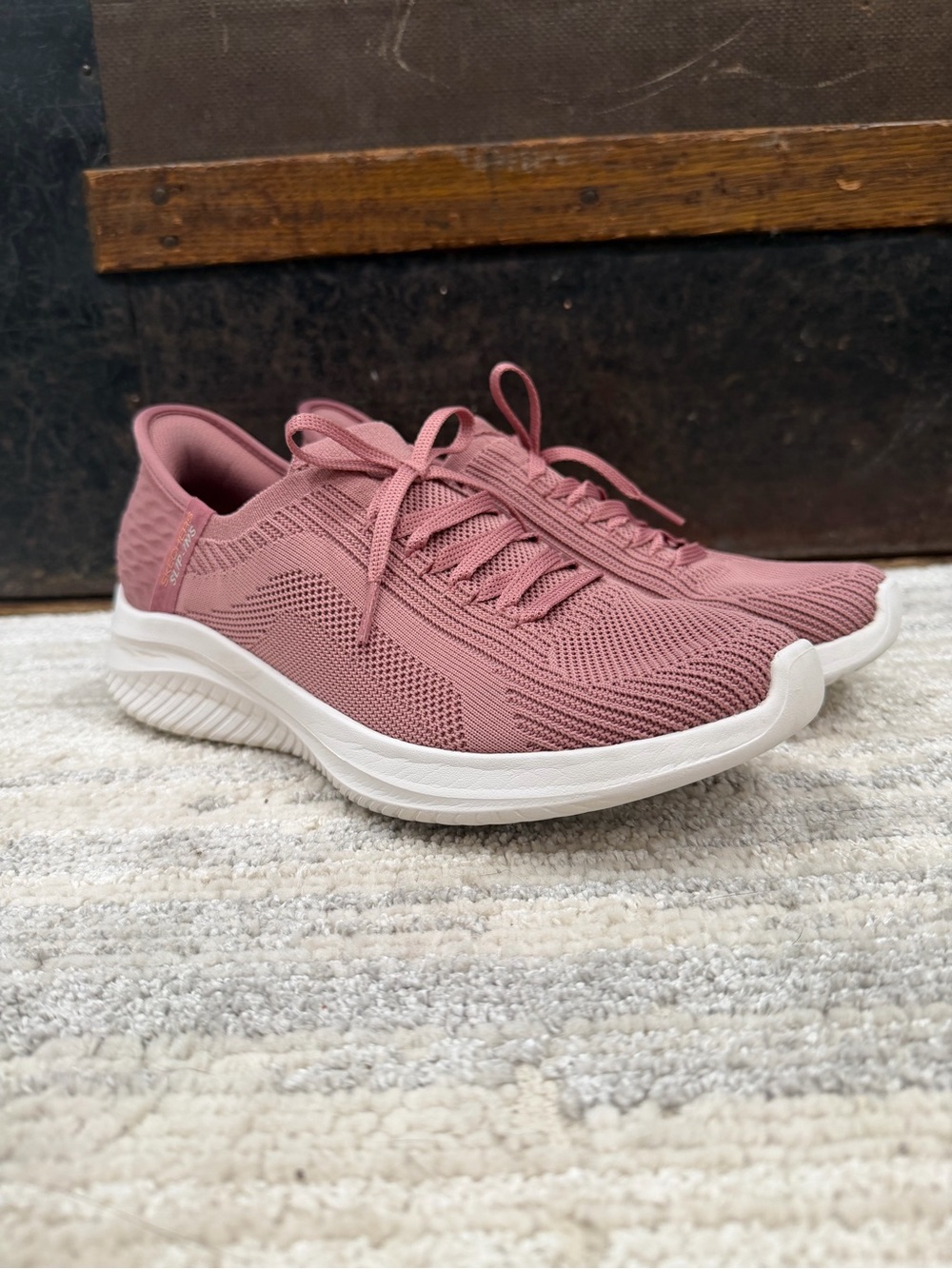 Sketchers Slip Ins - Comfort Knit Lace-Up Sneakers - Dusty Rose